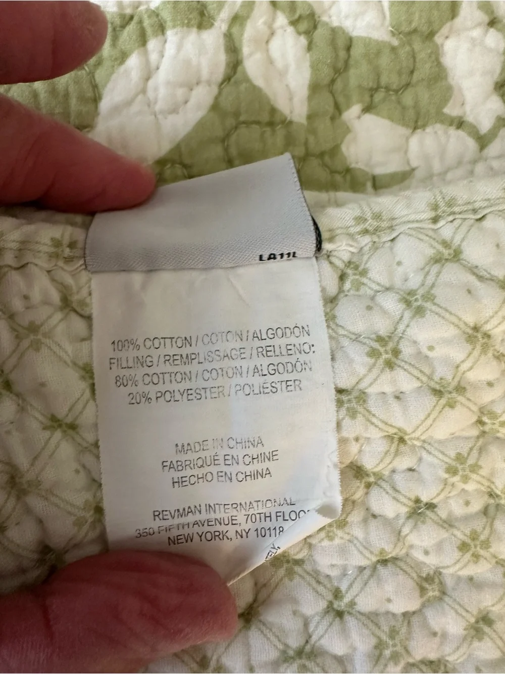 Laura Ashley Green and White Reversible Quilted Coverlet